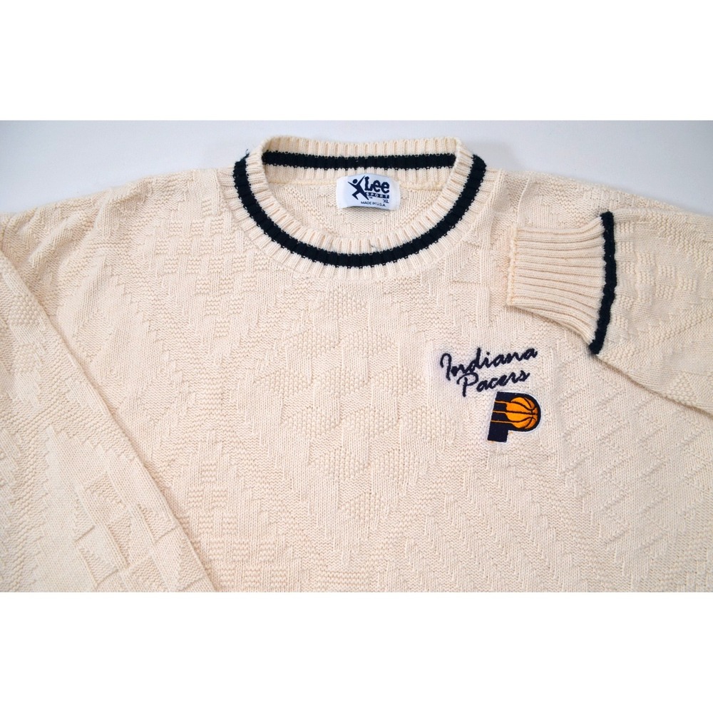 Vintage Lee Sport Indiana Pacers Sweater Mens XL Off White Blue Trim